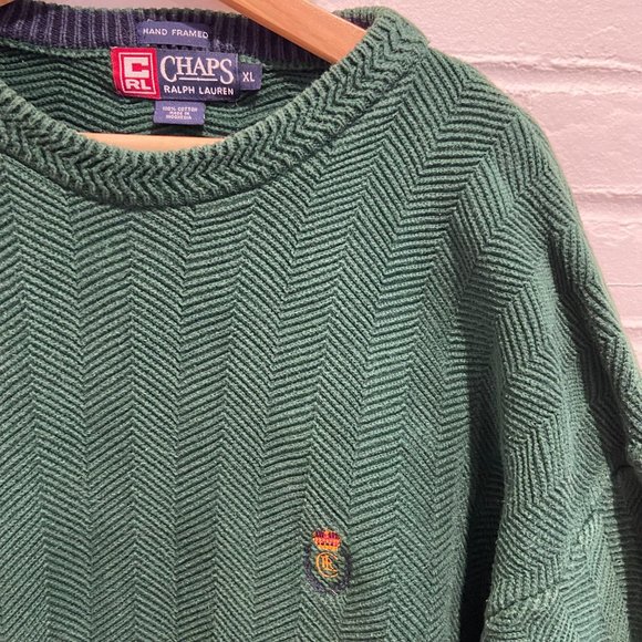 Vintage Chaps Ralph Lauren Hand Framed Green Pullover Crewneck Sweater Men's XL - Picture 5 of 8